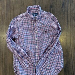Ralph Lauren Boys Size 8 Button Down Shirt Red Blue Gingham Long Sleeve